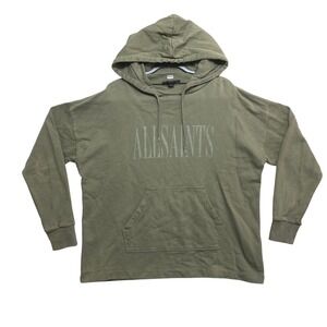 AllSaints Oversized Hoodie Mens Medium Olive Green Pullover Sweatshirt